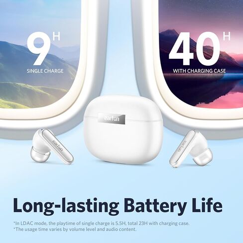EarFun Air 2 Wireless Earbuds, 10mm Drivers with LDAC Bluetooth Earbuds, Hi-Res Audio, Bluetooth 5.3 with Multipoint Connection, 4 Mics, Wireless Charging, 40H Playtime, App Customization, IPX7 in Saudi Arabia