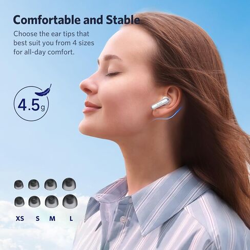EarFun Air 2 Wireless Earbuds, 10mm Drivers with LDAC Bluetooth Earbuds, Hi-Res Audio, Bluetooth 5.3 with Multipoint Connection, 4 Mics, Wireless Charging, 40H Playtime, App Customization, IPX7 in Saudi Arabia