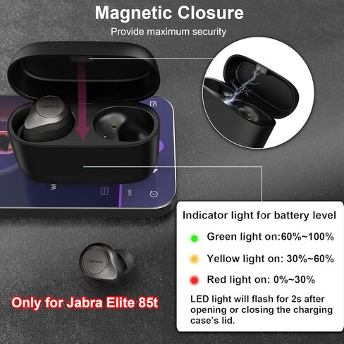 حافظة شحن لـ Jabra Elite 85t، حافظة شحن بديلة متوافقة مع شاحن سماعات Jabra Elite 85t تدعم اقتران البلوتوث، شحن سلكي ولاسلكي (غير متضمنة سماعات الأذن) in Kuwait