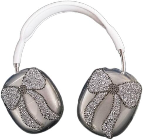 Compatible with AirPods Max Case,Cute Bow Luxurious Design,Clear Crystal Glitter Shining Bling Diamonds Case Cover for AirPod Max Suitable for Ladies Girls Gifts (Silver) in Saudi Arabia