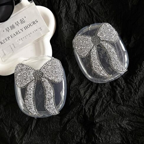 Compatible with AirPods Max Case,Cute Bow Luxurious Design,Clear Crystal Glitter Shining Bling Diamonds Case Cover for AirPod Max Suitable for Ladies Girls Gifts (Silver) in Saudi Arabia