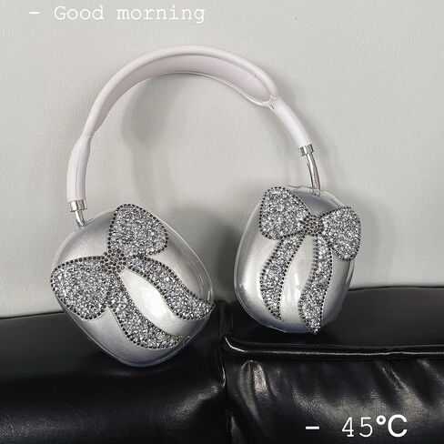 Compatible with AirPods Max Case,Cute Bow Luxurious Design,Clear Crystal Glitter Shining Bling Diamonds Case Cover for AirPod Max Suitable for Ladies Girls Gifts (Silver) in Saudi Arabia