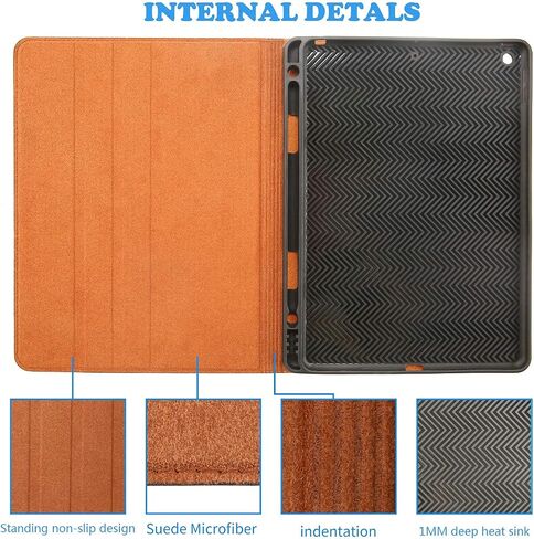 Gexmil Leather Case for iPad 10.2 inch 9th/8th/7th Gen. 2021/2020/2019 with Pencil Holder, Genuine Leather Cover Auto Sleep/Wake,Smart Folio Shockproof Protective,Anti-Fingerprint,Flower Brown in Saudi Arabia