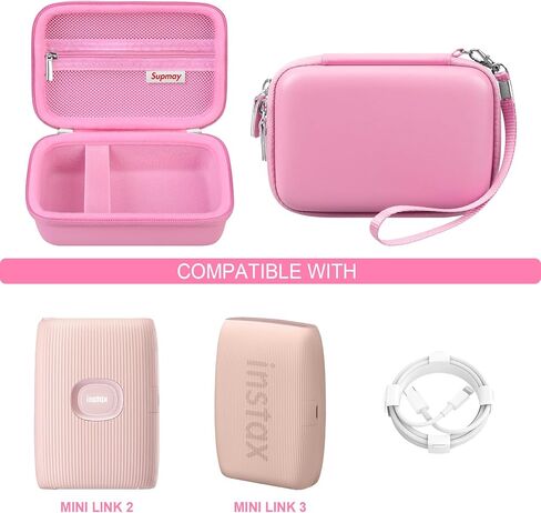 Hard Carrying Case for Fujifilm Instax Mini Link 2/ Instax Mini Link 3 Smartphone Printer, Instax Mini Printer Travel Storage Case with Mesh Pocket for USB Cable, Instax Mini Film, Grey in Kuwait
