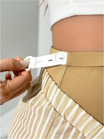 OYOANGLE Women's Maternity Striped Print High Waist Pants Over The Belly Pregnancy Cropped Trousers in Saudi Arabia