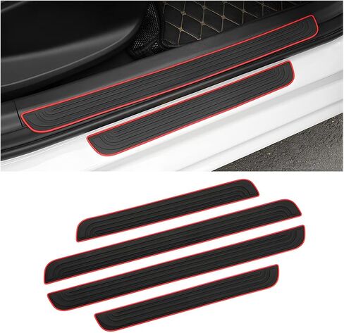 Car Door Sill Plate Protectors, 4 Pcs PVC Soft Rubber Front/Rear Door Sill Scuff Plate Guard, Universal Car Door Entry Decoration Stickers, Anti-Scratch Welcome Pedal Protector Cover in Kuwait