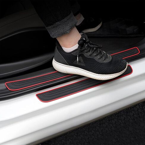 Car Door Sill Plate Protectors, 4 Pcs PVC Soft Rubber Front/Rear Door Sill Scuff Plate Guard, Universal Car Door Entry Decoration Stickers, Anti-Scratch Welcome Pedal Protector Cover in Kuwait