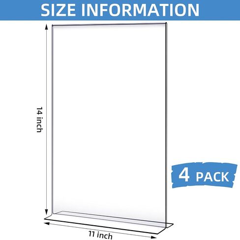 Shellwei 2 Pcs 11 x 14'' Acrylic Sign Holder Clear Vertical Table Tent Frame Paper Menu Photo Acrylic Display Stand Double Sided T Shape Flyer Holder for Picture Card Tabletops Restaurants Office Home in Saudi Arabia