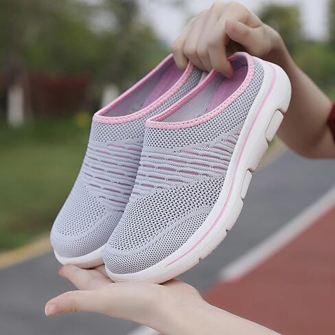 Women's mesh Breathable Soft Sole Mules Fashion Knitted Backless Slip on Lightweight Walking Shoes Casual Comfortable Outdoor Sports Wedge Mule in Saudi Arabia
