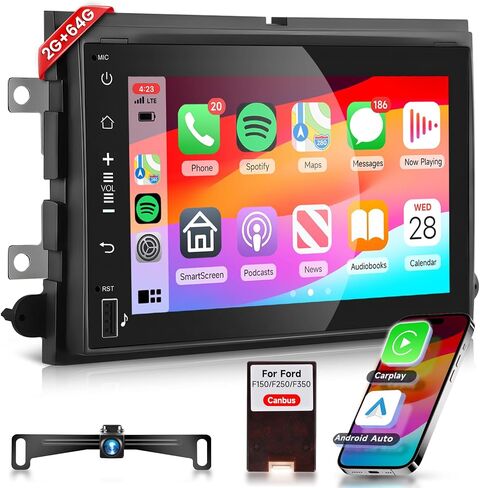 راديو ستيريو للسيارة 2G 64G لسيارة Ford F150 F250 F350 Fusion Taurus Edge Explorer مع شاشة لمس 7 بوصة 1080P مع لوحة ترخيص وكاميرا احتياطية لاسلكية Carplay Android Auto Bluetooth WiFi EQ GPS FM SWC in Saudi Arabia