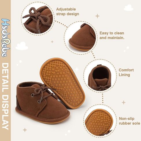 HsdsBebe Baby Boots Cotton Anti Slip Soft Rubber Sole Infant Boys Girls Ankle Sneakers Newborn Unisex First Walker Prewalker Shoes(Z141 Dark Brown,1) in Saudi Arabia