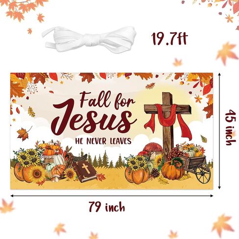 WATINC XtraLarge Fall for Jesus Banner Decorations, Fall for Jesus He Never Leaves Autumn Photography Background, Pumpkin Sunflower Decors Supplies Photo Booth Prop for Wall Home Classroom in Saudi Arabia