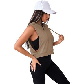 SweatyRocks Women's Sleeveless Workout Top Gym Activewear Crop Tank Top Open Side Shirt for Athletic Exercise Khaki Medium