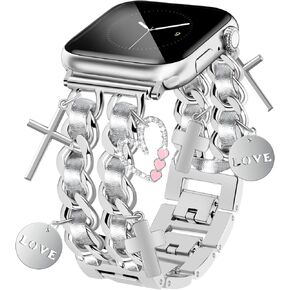 Christmas Watch Bands for Women Compatible with Apple Watch Band 38mm 40mm 41mm 42mm (S10) Adjustable Unique Charms Metal Strap Cowboy Chain Bracelet for iWatch Series 10/9/8/7/6/5/4/3/2/1/SE