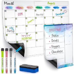 Zulay Kitchen Magnetic Dry Erase Calendar Whiteboard Kit - Magnetic Calendar For Fridge Includes Magnetic Notepad, 4 Colored Markers, & Eraser - Monthly Magnetic Fridge Calendar, 15" x 11.5"
