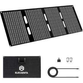 ELECAENTA 40W Solar Panel, USB C, USB A and DC 18V Output, IP68 Waterproof, Foldable Portable ETFE Solar Charger Compatible with iPhone, Samsung, Camping, Hiking, and Outdoor Power Station
