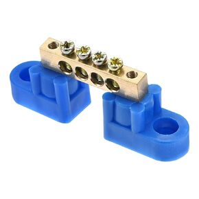 Terminal Block 10 Positions Ground Wire Connector, [for Electric Box, Control Box] - M4/Brass, Blue
