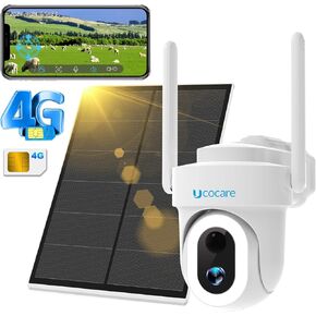 4G LTE Cellular Security Camera Wireless Outdoor Solar, UCOCARE 4MP No WiFi Security Camera with SIM Card, 6W Solar Panel & 15000mAh Battery, 360° View, Smart Detection Alert, Color Night Vision, IP66