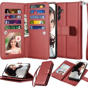 Njjex Case for Samsung Galaxy A13 5G, For Galaxy A13 5G Wallet Case, [9 Card Slots] PU Leather Card Holder Folio Flip [Detachable] Kickstand Magnetic Phone Cover & Lanyard for Samsung A13 -Marble Pink