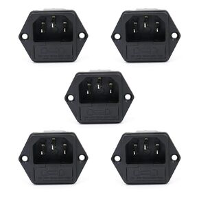 Baomain IEC 320 C14 Male Plug IPZ-104 3 Pins PCB Panel Power Inlet Socket Connector with Fuse Holder AS-07 AC 250V 15A (5PCS)