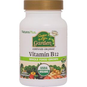 NaturesPlus Source of Life Garden Vitamin B12 - Pack of 2, 60 Vegan Capsules - Vegetarian, Gluten Free, Certified Organic - 60 Total Servings