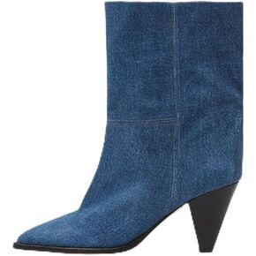 Fashion blue denim Cone heels slip on Ankle boots Pointed toe Shoes for Women black suede Boots Womens booties Shoes jeans dress boots large size