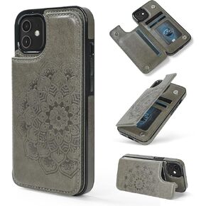 Wallet Case for iPhone 12 & 12 Pro with 3 Card Slots Embossed Mandala Pattern Flowers Magnetic Buttons Flip Faux Leather Cover Shockproof (2020, 6.1") (Lake Blue) in Saudi Arabia