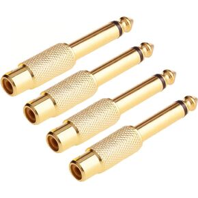 RedYtou RCA to 1/4" Audio Adapter, RCA Female to 6.35mm Mono Plug Male Connectors Adapter 4-Pack Gold Plated