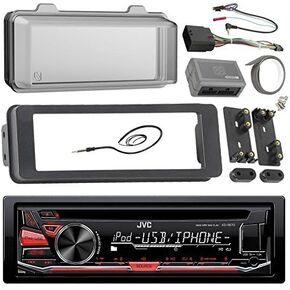 JVC Stereo CD Receiver Marine Radio Bundle, 1998 2013 Harley Davidson Touring Flht Flhx Flhtc, Adapter Dash Kit, Handle Bar Control Module, Weathershield Cover, Enrock Wire Antenna