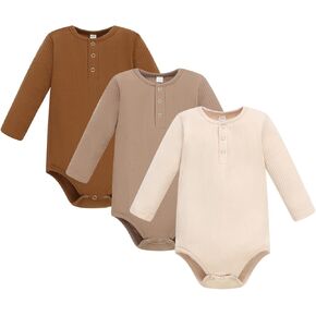 Baby Boy Ribbed Bodysuit Long Sleeve Solid Romper Newborn One Piece Outfits Unisex Ribbed Clothes,0-18 Months
