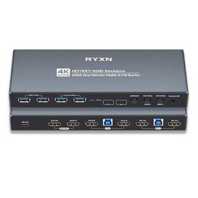HDMI KVM Switch 2 Monitors 2 Computers, Dual Monitor HDMI Matrix KVM Support HDMI2.0, USB3.0, 4K@60Hz, 2K@144Hz/120Hz, 1080P@240Hz, EDID Emulators, Hotkey Switch, Extended/Copy/Cross Display