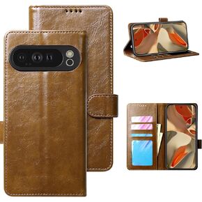 for Google Pixel 9 Pro XL(2024) Wallet Case,PU Leather Fold Case with 3 Card Slots,Strong Magnetic Clasps Kickstand Folio Phone Leather Cover for Pixel 9 Pro XL(2024),Orange
