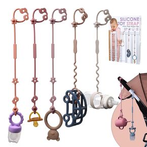 Toy Straps for Baby, 5pcs Food Grade Silicone Toy Holder for Stroller Accessories, Adjustable BPA Free Baby Travel Essential Anti-Drop Leashes, High Chair, Cribs Leash Pacifier Clip Holder(Sage)