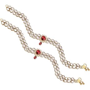 خلخال بوليوود كوندان مطلي بالذهب عيار 18 قيراط من I Jewels للفتيات والنساء A017RG