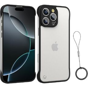 Frameless Phone Case Compatible with iPhone 16 Pro Max, Ultra Thin Clear Hard PC Case [Full Camera Coverage] Shock Absorption with Non-Slip Rope Pull Ring Case for 16 Pro Max, 6.9'' - Clear
