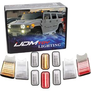 iJDMTOY 10pc Smoked Lens Amber/Red Full LED Cab Roof Marker Light Kit Compatible With 2003-2009 Hummer H2 SUT, Replace OEM Red/Amber Lens Lamps/Bulbs
