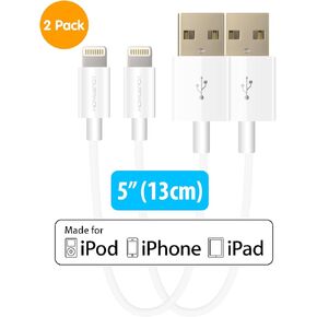[Apple MFi Certified] HomeSpot 5" (13cm) Lightning to USB Short Cable iPhone 13 / 13 Pro / 13 Pro Max, 12 / 12 Pro / 12 Pro Max Compatible with iOS 14/15 (2 Pack - White)