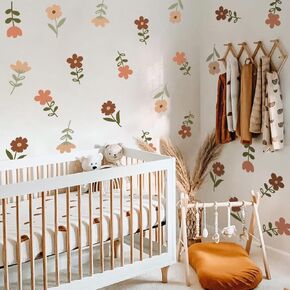 Boho Flower Wall Decals，Watercolor Flower Wall Art，Wildflower Wall Decals，Girls Bedroom Removable Wall Decals，Nursery Kids Room Decor Vinyl Murals DIY Cute Decorations (Wildflower Wall Stickers)