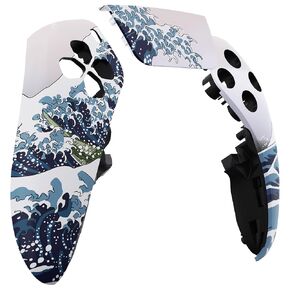 eXtremeRate Left Right Front Top Shell with Touchpad Compatible with p s 5 Edge Controller DIY Replacement Faceplate Shell Custom Touch Pad Cover - The Great Golden Wave Off Kanagawa - Black