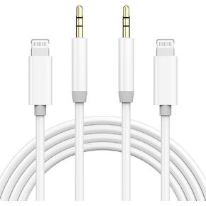[معتمد من Apple MFi] سلك Aux لهاتف iPhone، 2 حزمة كابل صوت Lightning إلى 3.5 مم متوافق مع iPhone 14 13 12 11 Pro Max XS XR X 8 7 6 إلى ستيريو منزلي للسيارة/مكبر صوت/سماعة رأس، 3.3FT أبيض