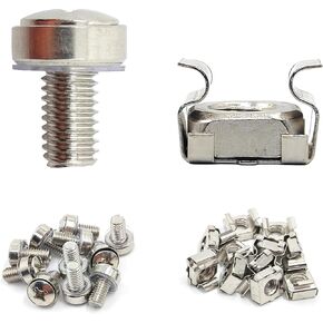 60-Pack Rack Screws & Cage Nuts - M6 x 16mm, Clip Nuts for Server Cabinets & Racks Mount 1U 2U 6U 12U - Silver
