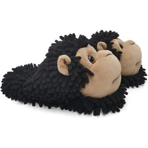 ofoot Womens & Childrens Cute Warm Fuzzy House Slippers Adult Furry Animal Shoes Non Slip Rubber Sole,Monkey Rabbit Koala Fox Owl Cat Lion Bunny Gorilla (Black Monkey,US 5-7