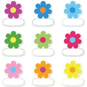 Whaline 180Pcs Retro Groovy Name Tag Stickers Boho Hippie Daisy Flower Nameplate Stickers Classroom Bulletin Board Decoration Label Stickers for Office School Desk Wall Decor