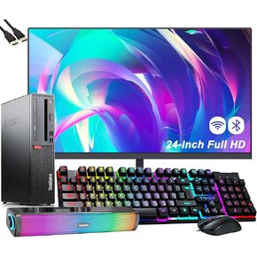 Lenovo ThinkCentre M720s SFF Desktop Computer with New 24" FHD Monitor pc Bundle Set, Core i5-8400, 16GB RAM, 512GB SSD, WiFi, RGB Keyboard & Mouse, Sound Bar, Windows 10 Pro (Renewed)