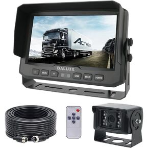 DALLUX Truck Backup Camera Monitor,1080P HD Rearview Reverse Camera 130 Degree Wide Viewing Angle Reversing Night Vision Waterproof 4 PIN Cam System+65ft Extension Cable