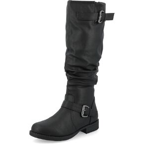 Journee Collection Womens Stormy Boot with Vegan Leather Uppers and Buckle Detail, Black (Extra Wide Calf), 9