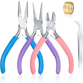 Jewelry Pliers, 5 Pack Jewelry Making Pliers Tools with Needle/Chain Nose Pliers, Round Nose Pliers, Bent Nose Pliers, End Nipper Pliers and Wire Cutter for Jewelry Repair Crafts