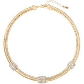 Chunky Stainless Steel Choker Necklace For Women, Gold Striped Flat Snake African Collar Exaggerated Necklace with Adjustable Chain for Girls
