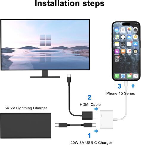 USB C to HDMI Adapter for iPhone 16 to TV,[MFi Certified] 4K@60Hz USB C to HDMI Adapter Sync Screen Connector Cable Digital AV Adapter Compatible for iPhone 16 15 Pro Max to HDTV Projector Moniter in Kuwait