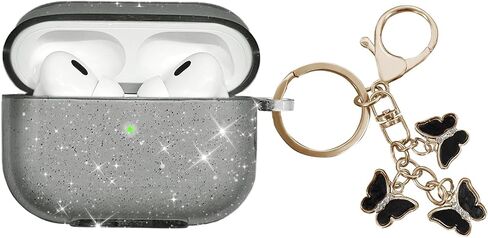 Compatible with AirPods Pro 2 Case Cover 2022, Soft TPU Case for AirPods Pro 2nd/1st Generation Case with Cute Butterfly Keychain for Girls Women (Glitter Pink) in Saudi Arabia